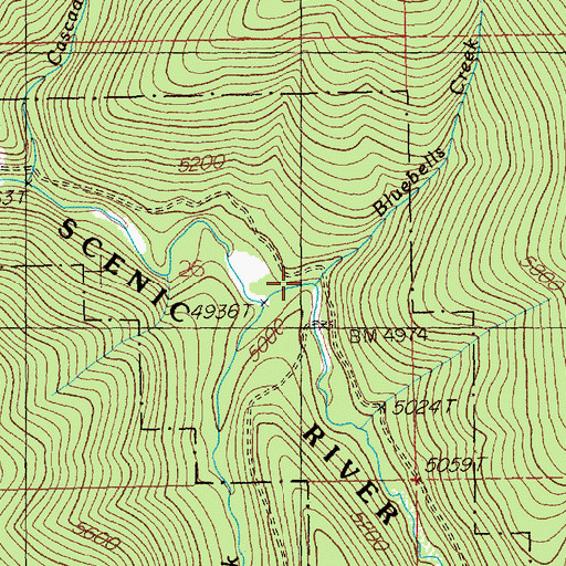 Topographic Map of Bluebells Creek, ID