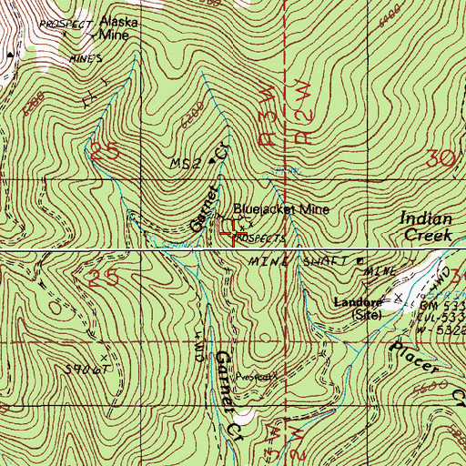 Topographic Map of Bluejacket Mine, ID