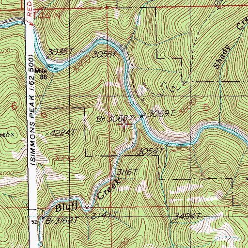 Topographic Map of Bluff Creek, ID