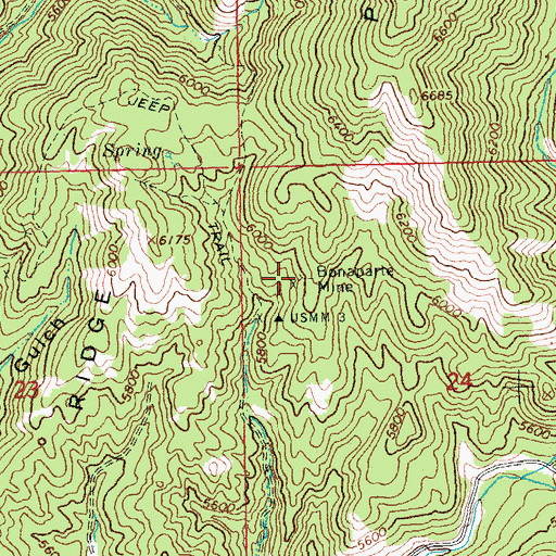 Topographic Map of Bonaparte Mine, ID