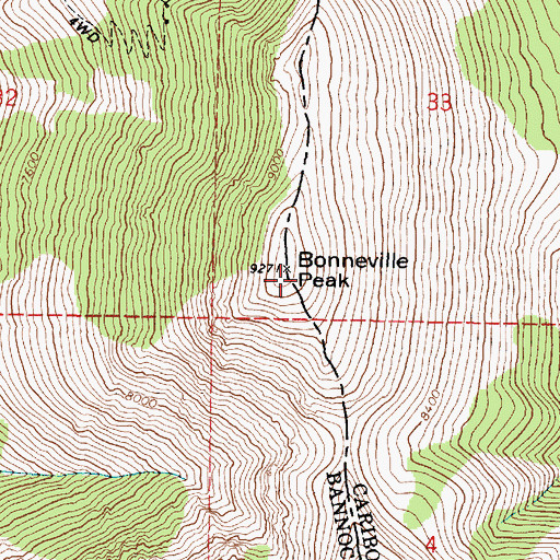 Topographic Map of Bonneville Peak, ID