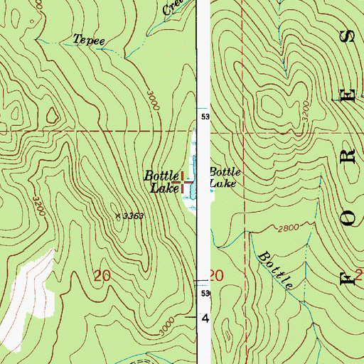 Topographic Map of Bottle Lake, ID