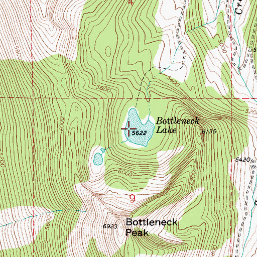 Topographic Map of Bottleneck Lake, ID