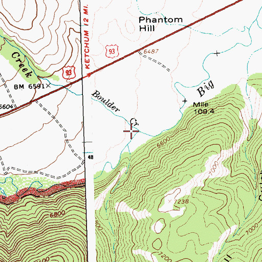 Topographic Map of Boulder Creek, ID