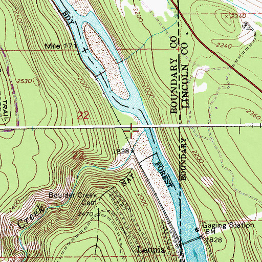 Topographic Map of Boulder Creek, ID