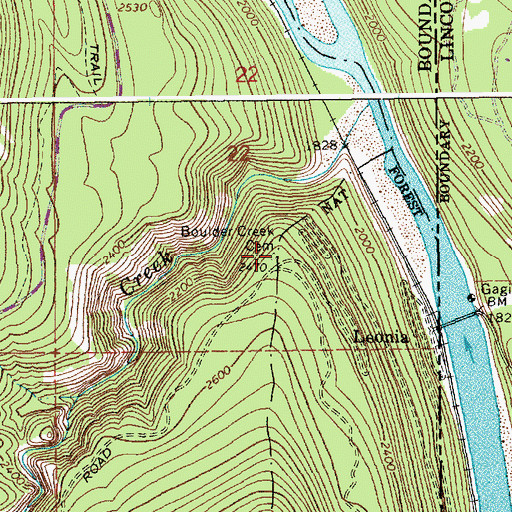 Topographic Map of Boulder Creek Cemetery, ID