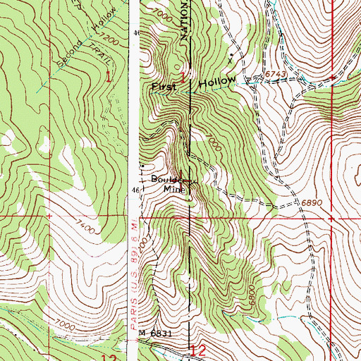 Topographic Map of Boulder Mine, ID