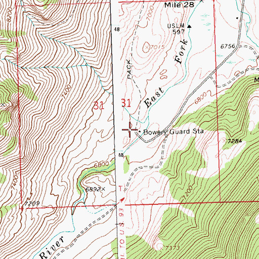 Topographic Map of Bowery Guard Station, ID