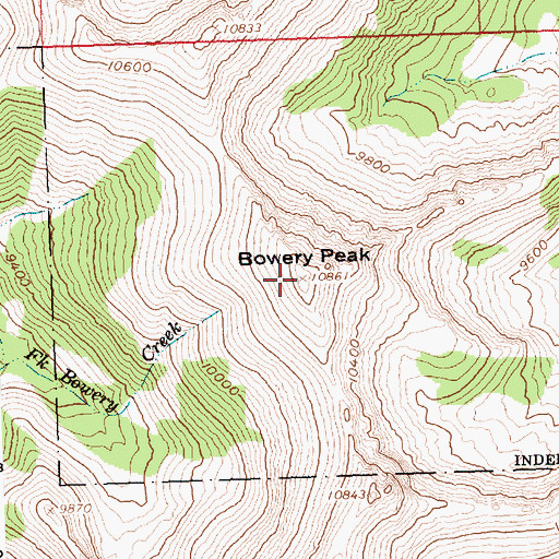 Topographic Map of Bowery Peak, ID