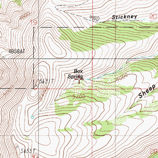 Topographic Map of Box Spring, ID
