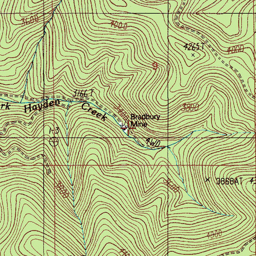 Topographic Map of Bradbury Mine, ID