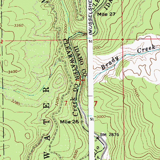Topographic Map of Brady Creek, ID