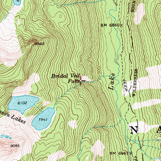Topographic Map of Bridal Veil Falls, ID