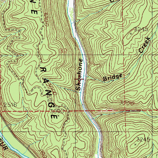 Topographic Map of Bridge Creek, ID