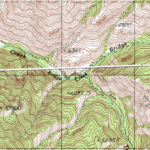 Topographic Map of Bridge Creek, ID