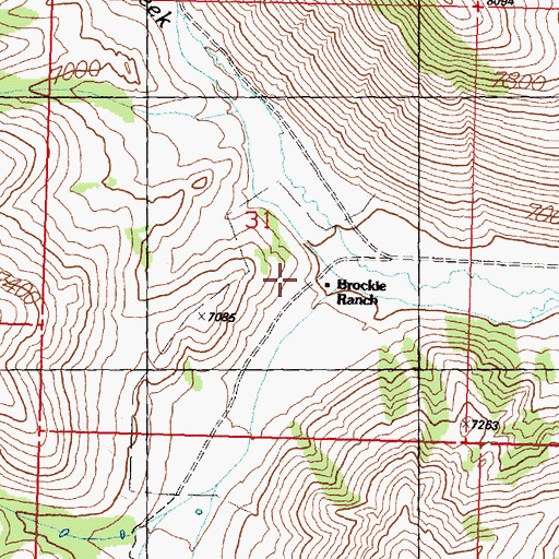 Topographic Map of Brockie Ranch, ID