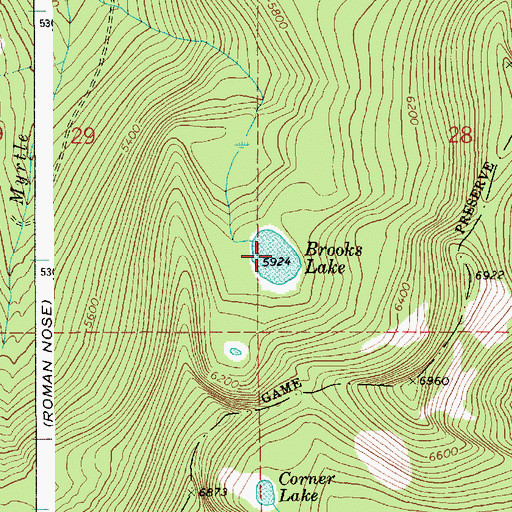 Topographic Map of Brooks Lake, ID