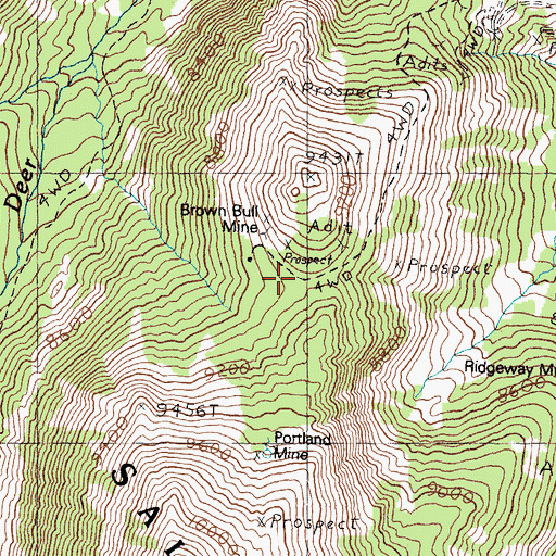 Topographic Map of Brown Bull Mine, ID