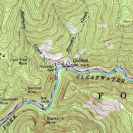 Topographic Map of Browns Creek, ID