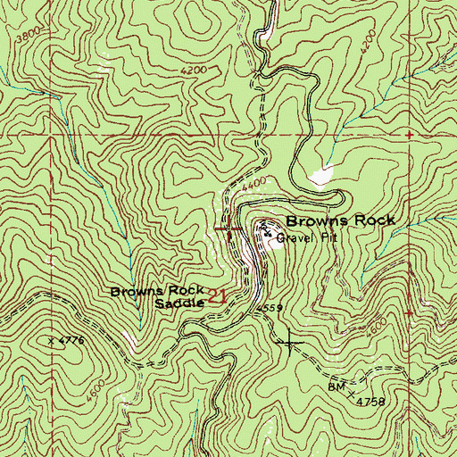 Topographic Map of Browns Rock, ID