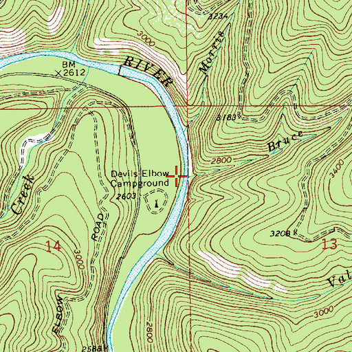 Topographic Map of Bruce Creek, ID