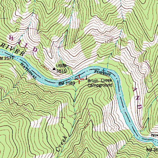 Topographic Map of Bruin Creek Campground, ID