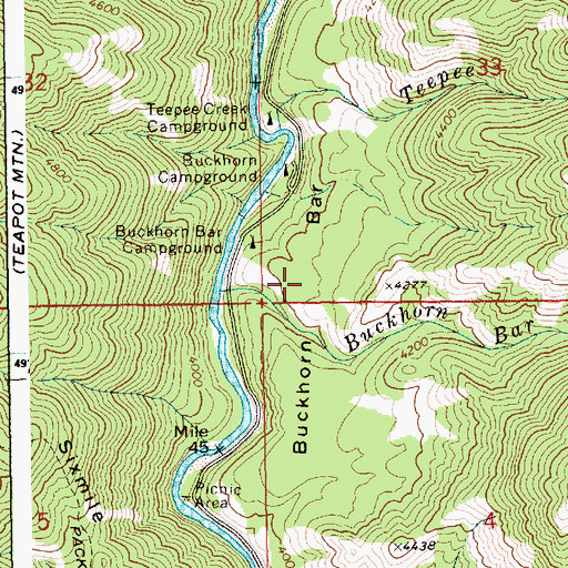 Topographic Map of Buckhorn Bar, ID