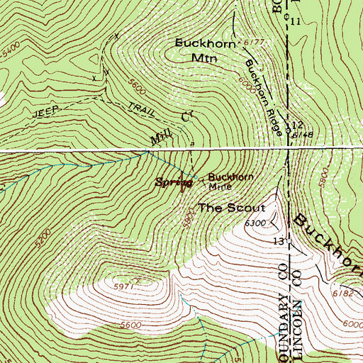 Topographic Map of Buckhorn Mine, ID