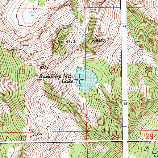 Topographic Map of Buckhorn Mountain Lake, ID