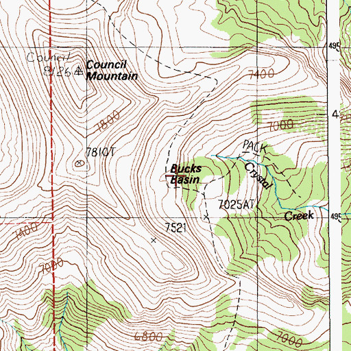 Topographic Map of Bucks Basin, ID