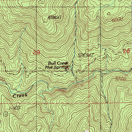 Topographic Map of Bull Creek Hot Springs, ID