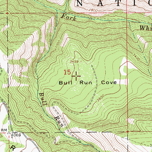 Topographic Map of Bull Run Cove, ID
