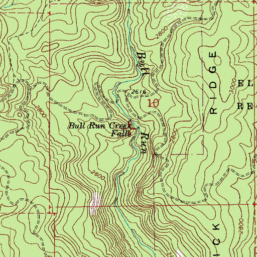 Topographic Map of Bull Run Creek Falls, ID