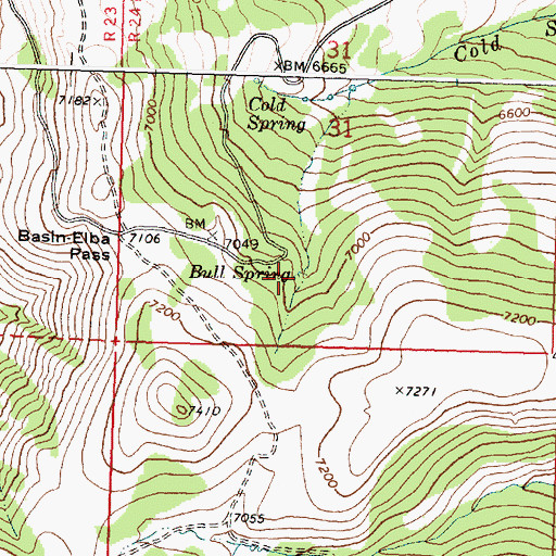 Topographic Map of Bull Spring, ID