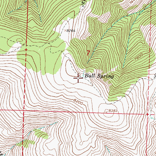 Topographic Map of Bull Spring, ID