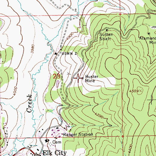 Topographic Map of Buster Mine, ID