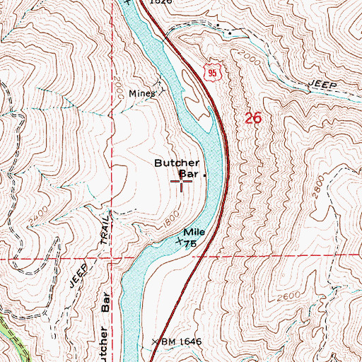 Topographic Map of Butcher Bar, ID