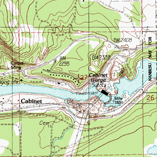 Topographic Map of Cabinet Gorge, ID