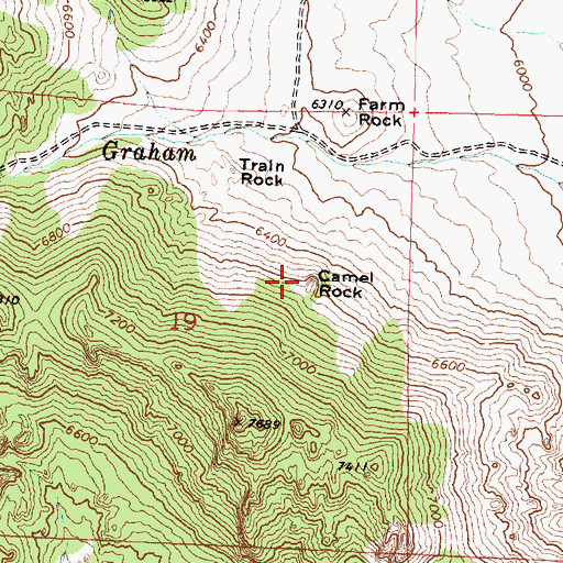 Topographic Map of Camel Rock, ID