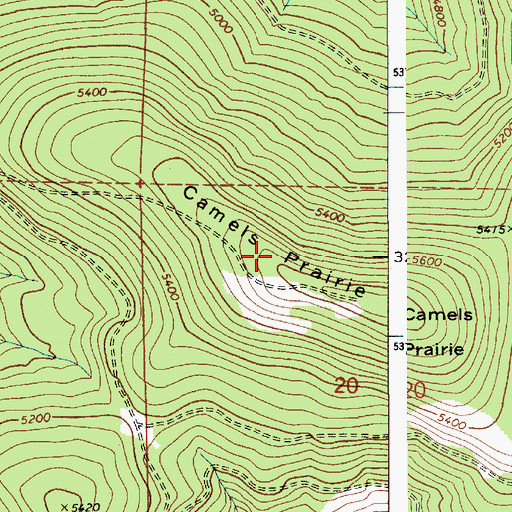 Topographic Map of Camels Prairie, ID