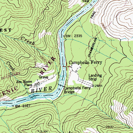 Topographic Map of Campbells Ferry, ID
