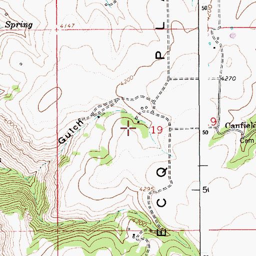 Topographic Map of Canfield Cemetery, ID