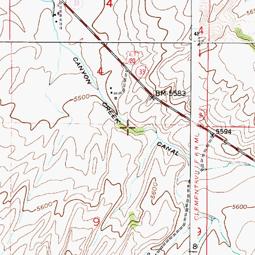 Topographic Map of Canyon Creek Canal, ID