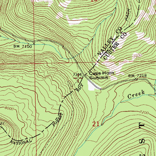 Topographic Map of Cape Horn Summit, ID