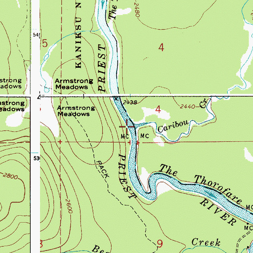Topographic Map of Caribou Creek, ID