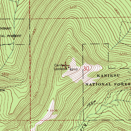 Topographic Map of Caribou Lookout, ID