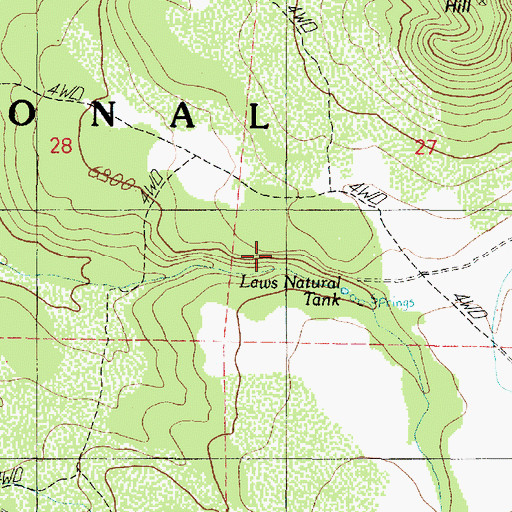 Topographic Map of Laws Natural Tank, AZ