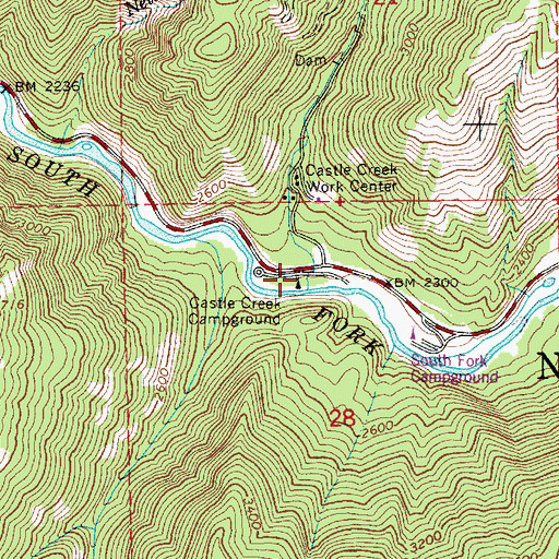 Topographic Map of Castle Creek, ID