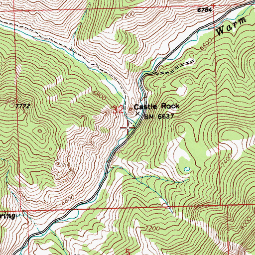 Topographic Map of Castle Creek, ID