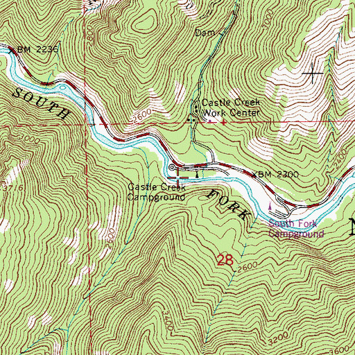 Topographic Map of Castle Creek Campground, ID